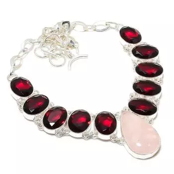 Rose Quartz, Garnet Gemstone 925 Sterling Silver Jewelry Necklace 18 I4I99 розовый