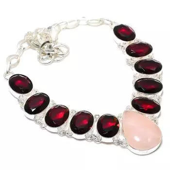 Rose Quartz, Garnet Gemstone 925 Sterling Silver Jewelry Necklace 18 F5T49 розовый