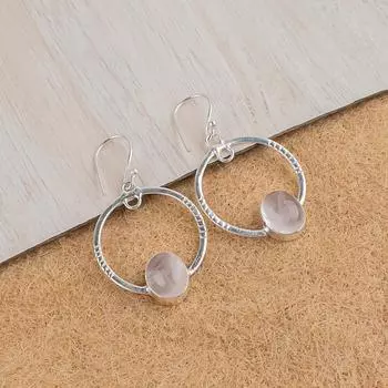 Rose Quartz Gemstone 925 Sterling Silver Handmade Jewelry Earrings 1.37 For Her EE-67-28