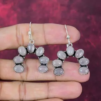 Rose Quartz Gemstone 925 Sterling Silver Handmade Wonderful Jewelry Earrings, Gift for Introverted 1.85 Inches