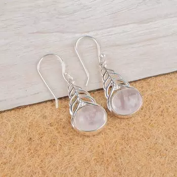 Rose Quartz Gemstone 925 Sterling Silver Jewelry Earrings 1.64 Gift For Her CE-1-30