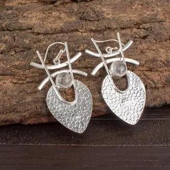 Rose Quartz Gemstone 925 Sterling Silver Jewelry Handmade Hook Earrings 1.78 EE-64-27