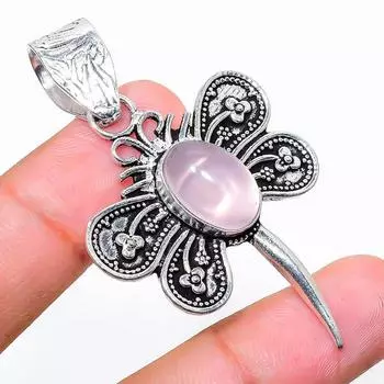 Подвеска из стерлингового серебра 925 пробы с розовым кварцем 2,21 дюйма o2q85 розовый