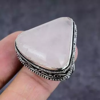 Rose Quartz Gemstone Handmade 925 Sterling Silver Gift Jewelry Ring Size 9 y1u54