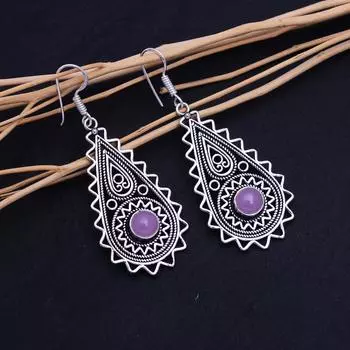 Rose Quartz Gemstone Handmade 925 Sterling Silver Earring 2.30 J3s13