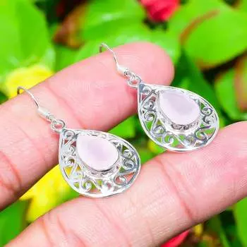 Rose Quartz Gemstone Handmade 925 Sterling Silver Jewelry Earring 1.65 k9K87