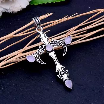 Rose Quartz Gemstone Handmade 925 Sterling Silver Pendant 2.50 p0v78