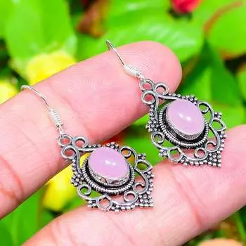 Rose Quartz Gemstone Handmade 925 Sterling Silver Jewelry Earring 1.69 G8g02