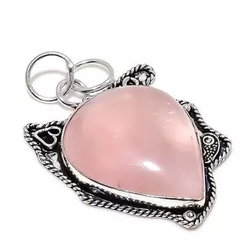 Rose Quartz Gemstone Handmade 925 Sterling Silver Jewelry Pendant 2.17 c5R80