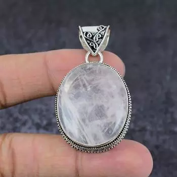 Rose Quartz Gemstone Handmade 925 Sterling Silver Jewelry Pendant 2.05 n5o59