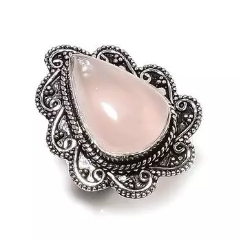 Rose Quartz Gemstone Handmade 925 Sterling Silver Gift Jewelry Ring Size 8 o0D59