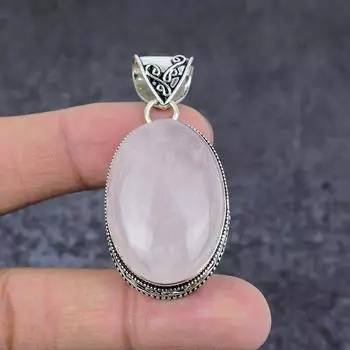Rose Quartz Gemstone Handmade 925 Sterling Silver Jewelry Pendant 2.17 T2a65