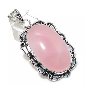 Rose Quartz Gemstone Handmade 925 Sterling Silver Jewelry Pendant 2.36 V3h35