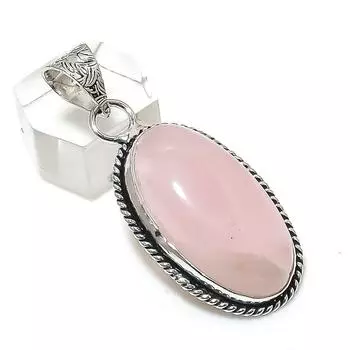 Rose Quartz Gemstone Handmade 925 Sterling Silver Jewelry Pendant 1.97 B5a26