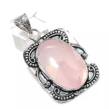 Rose Quartz Gemstone Handmade 925 Sterling Silver Jewelry Pendant 2.09 D0L14
