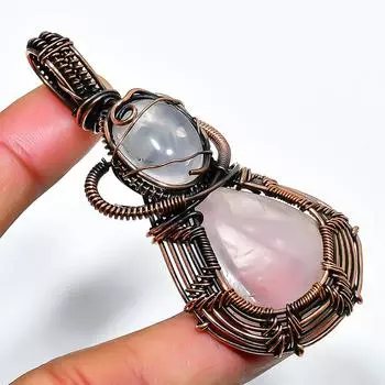 Rose Quartz Gemstone Handmade Copper Wire Wrap Jewelry Pendant 2.76 2.76 розовый