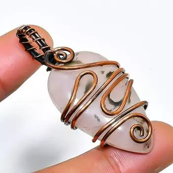 Rose Quartz Gemstone Handmade Copper Wire Wrap Jewelry Pendant 2.09 2.09 розовый