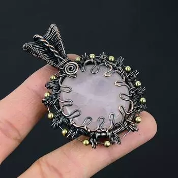 Подвеска из розового кварца из чистой медной проволоки ручной работы для женщин 2.76 Inches розовый