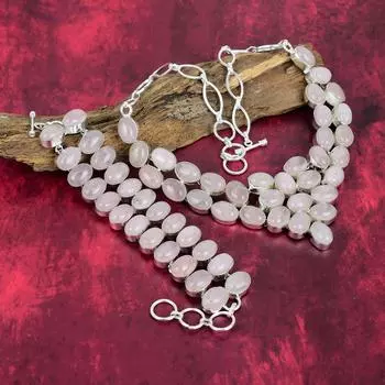Ожерелье из розового кварца ручной работы, новейший дизайн, стерлинговое серебро 925 пробы, браслет с драгоценными камнями и комплект ожерелья, подарок для матери Adjustable With 8 -18 розовый