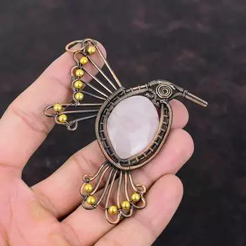 Rose Quartz Pendant Copper Wire Wrapped Pendant Gemstone Bird Pendant Rose Quartz Jewelry Women Pendant Gift For Him Handmade Copper Jewelry