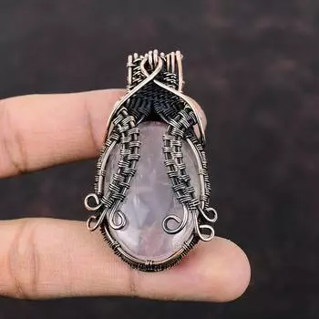 Rose Quartz Pendant Copper Wire Wrapped Pendant Copper Jewelry Handmade Pendant Wire Wrapped Gemstone Jewelry Pendant For Women Gift For Mom