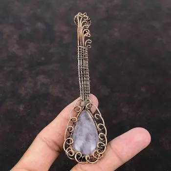 Rose Quartz Pendant Copper Wire Wrapped Pendant Guitar Pendant Copper Jewelry Handmade Pendant Gemstone Jewelry Gift For Her Healing Stone