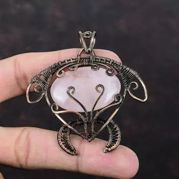 Rose Quartz Pendant Copper Wire Wrapped Tortoise Pendant Dainty Gemstone Jewelry Handmade Designer Pendant Copper Jewelry Anniversary Gift