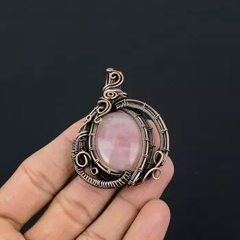 Rose Quartz Pendant Rose Quartz Gemstone Pendant Copper Wire Wrapped Pendant Copper Jewelry Handmade Pendant For Women Gift For Her Mother