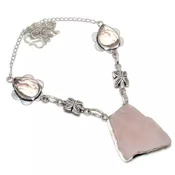 Rose Quartz Rough Gemstone 925 Sterling Silver Jewelry Necklace 18 A4l96 розовый