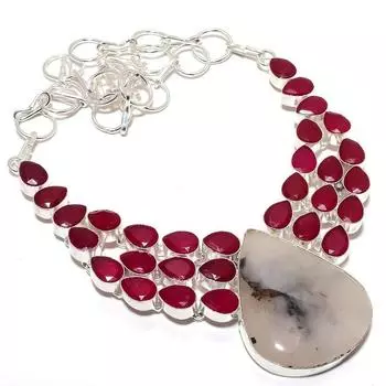 Rose Quartz, Ruby Gemstone 925 Sterling Silver Jewelry Necklace 18 MQ-1231 18 красный