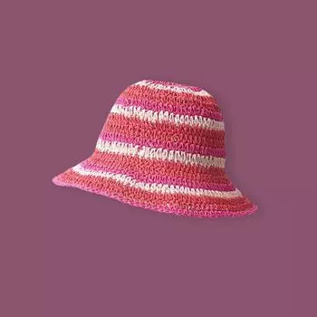 Rose red travel sweet and cute straw sunshade bucket hat women s spring summer versatile outdoor sunscreen hat M56-58cm