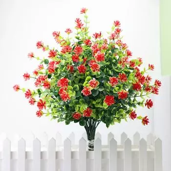 Rose Robusta Eucalyptus Fake Flower With Plastic Lotus For Garden Decorate Party Bright Red