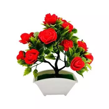 Rose Silk Plant Simulated Flower Potted Plant Bonsai For Home And Decor Event Big Red