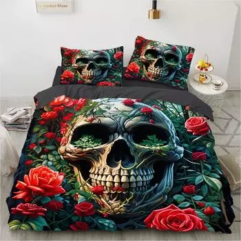Rose Skull Bedding Set Famous Anime Duvet Cover Sets Comforter Bed Linen Twin Queen King Single Size Dropshipping Gift EU Single 135x200cm