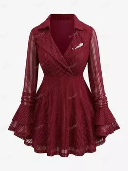 Rosegal Блузка больших размеров с блестящими лацканами и рукавами «Поэт» XL красный