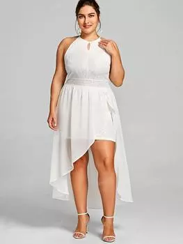 Rosegal Большие размеры Асимметричное кружевное платье с вырезом «замочная скважина» и открытыми плечами 3XL белый