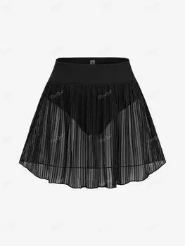 Rosegal Большие размеры Блестящие плавки серебристого цвета с прозрачной сетчатой юбкой и плавками M чёрный