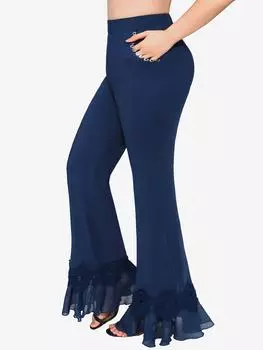 Rosegal Большие размеры Брюки-клеш из шифона с аппликацией в форме сердца и оборками L синий/глубокий