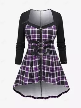 Rosegal Большие размеры Искусственная кожа В полоску Пряжки Сердце Молния Клетчатый Лоскутный Верх Высокий Низкий L чёрный