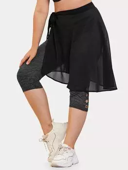 Rosegal Большие размеры Леггинсы-капри Space Dye и шифоновая юбка с запахом Twinset L чёрный