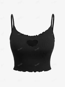 Rosegal Большой размер Сердце Полый текстурированный однотонный топ на бретельках с открытой спиной L чёрный