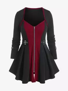 Футболка Rosegal Gothic с застежкой-молнией и длинными рукавами в двух тонах 2XL чёрный