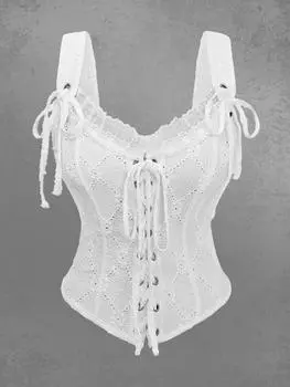 Rosegal Gothic Grommet шнуровка текстурированный кружевной отделкой оборки текстурированный корсет M белый