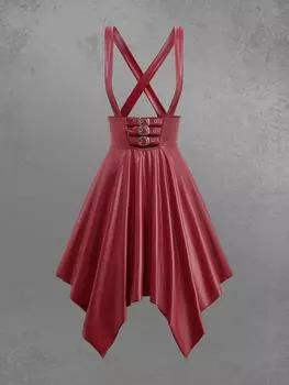 Rosegal Gothic PU панель ремешок пряжка люверс крест-накрест однотонный асимметричный подтяжки юбка А-силуэта L глубокий/красный