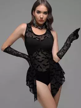 Rosegal Gothic Sheer Летучая мышь Жаккардовая сетка Тедди с оборками XL