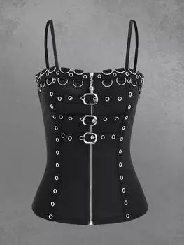 Rosegal Gothic Skull молния D-образная пряжка люверсы лямки топ с открытой спиной(Регулируемый плечевой ремень) L чёрный