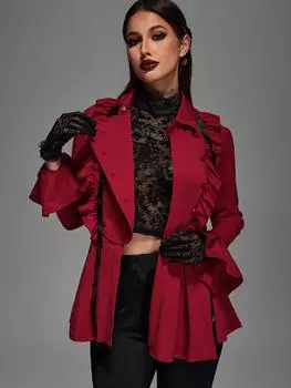 Rosegal Gothic жакет с баской и плиссировкой, отделкой из ленты и бантом 2XL красный