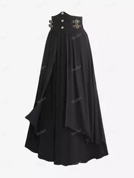 Rosegal Готический ремень с пряжкой и заклепками Многослойная однотонная юбка трапециевидной формы с рюшами 2XL чёрный