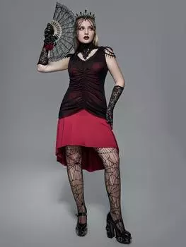 Rosegal Готическое гипюровое кружевное платье с кисточками и рюшами в сетку с высоким и низким вырезом Русалка 3XL чёрный