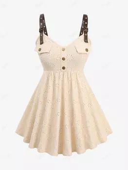 Rosegal плюс размер ажурная жаккардовая пуговица на ремне из искусственной кожи с пряжкой и люверсом без спинки майка L бежевый